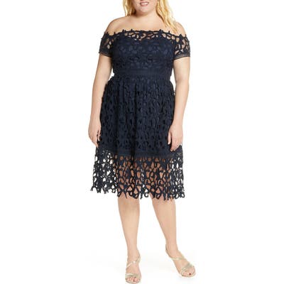 Plus Size Chi Chi London Curve Roma Off-The-Shoulder Cocktail Dress, Blue