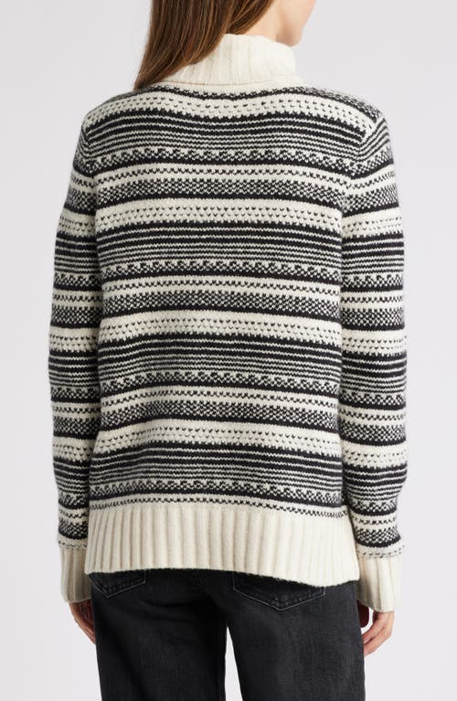 Shop Caslonr Caslon(r) Stripe Jacquard Turtleneck Sweater In Ivory- Black Jersey Stripe