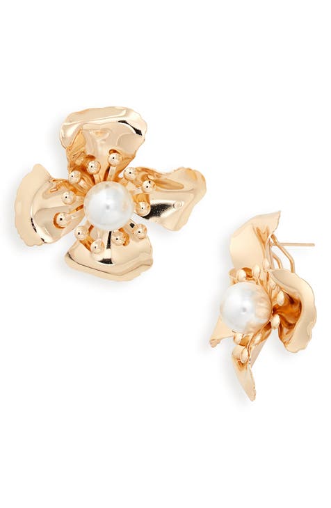 Imitation Pearl Flower Stud Earrings