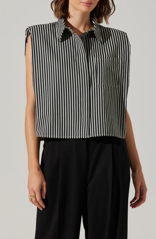 Astr The Label Elswyth Stripe Boxy Sleeveless Button-up Shirt In Black