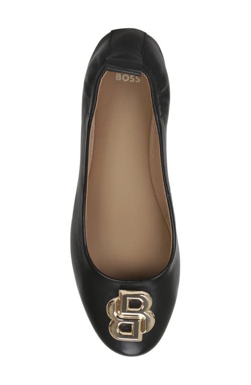 Hugo Boss Nappa-leather Ballerina Pumps With Double B Monogram Hardware In Black