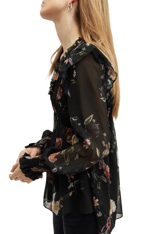 Shop Allsaints Iryna Floral Print Pleated Top In Unity Black