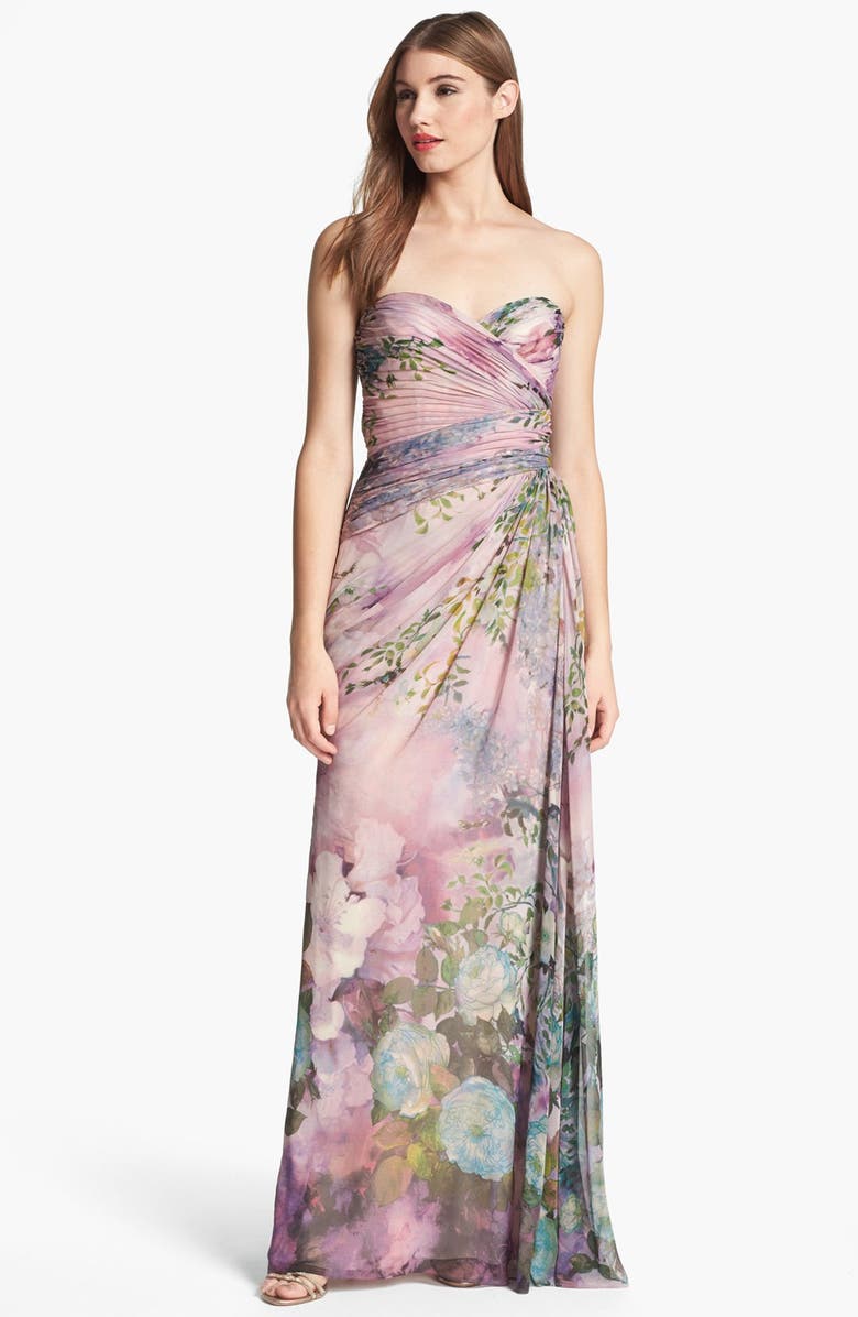 Adrianna Papell Print Strapless Chiffon Gown | Nordstrom