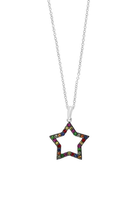 14-Karat White Gold Sapphire Star Pendant Necklace