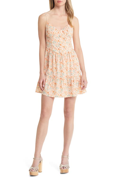 All in Favor Floral Pleat Bodice Tiered Sundress in Orange Floral
