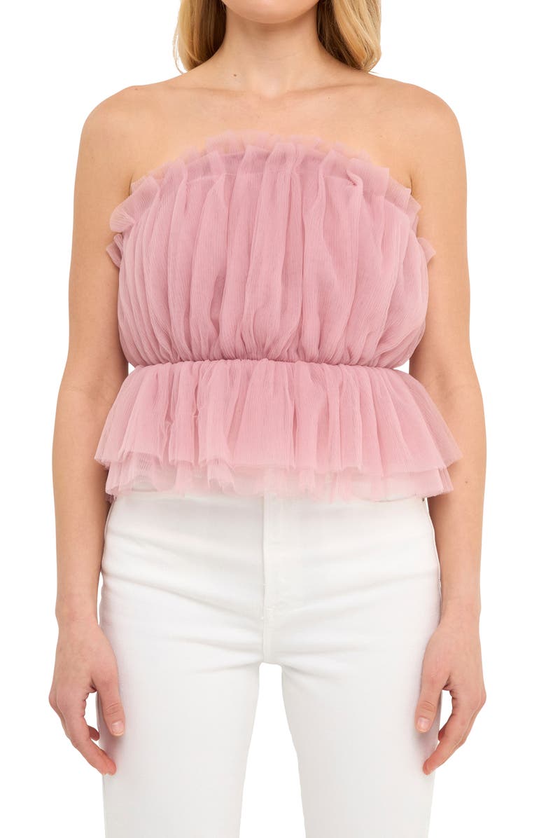 Endless Rose Strapless Tulle Peplum Top, Main, color, Lilac