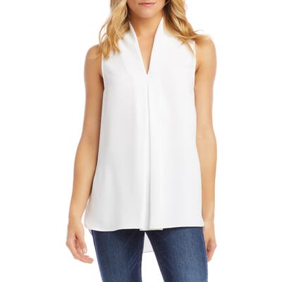Karen Kane Front Pleat Sleeveless Crepe Blouse, White