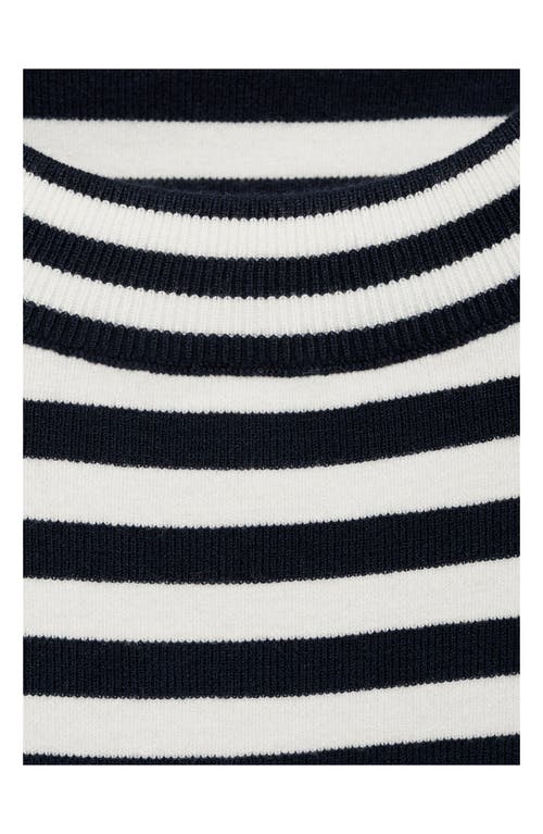 Shop Mango Stripe Short Sleeve Crop Sweater In Dark Navy