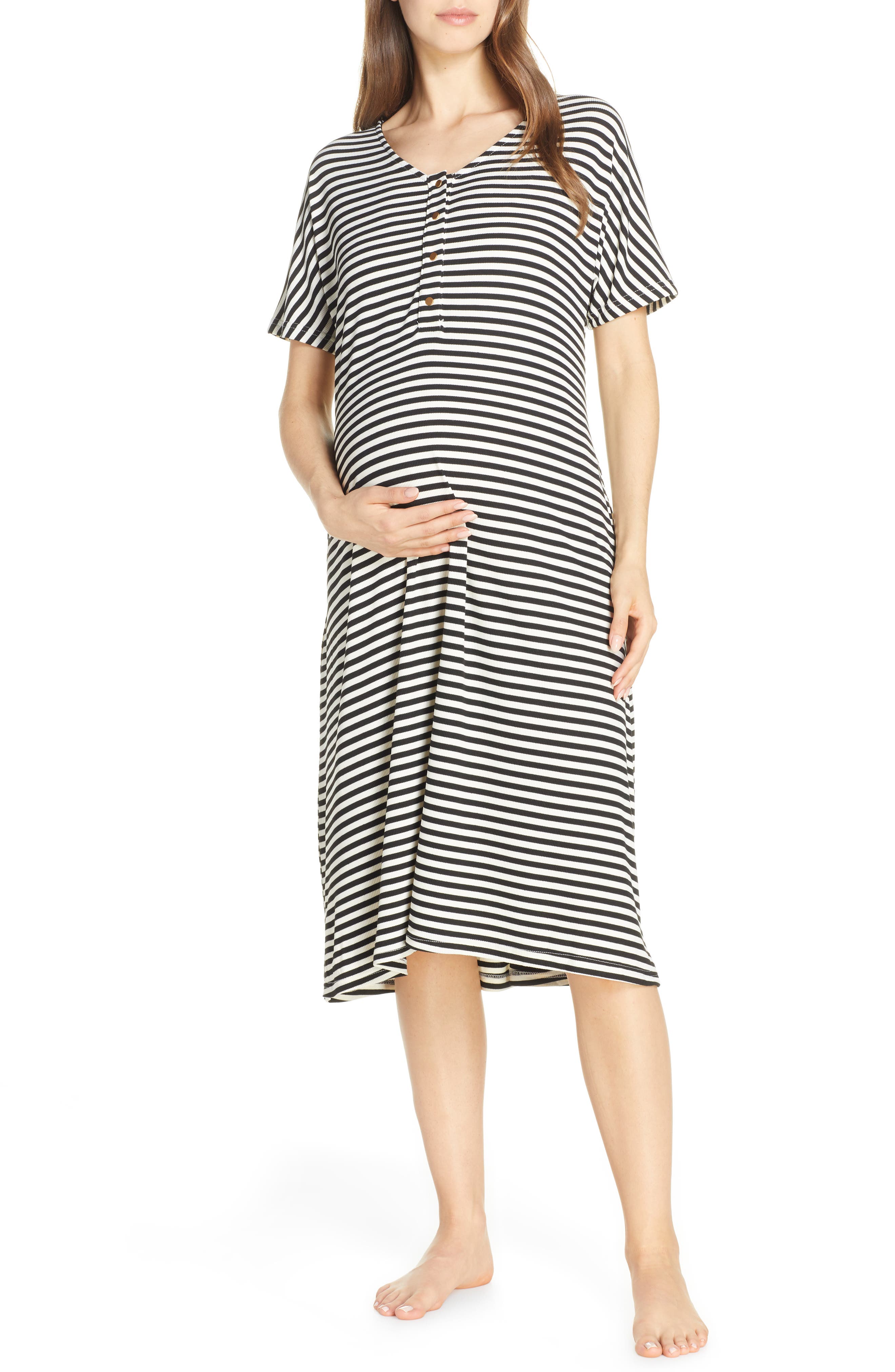 Nesting Olive Maternity/nursing Ribbed Nightshirt, Beige