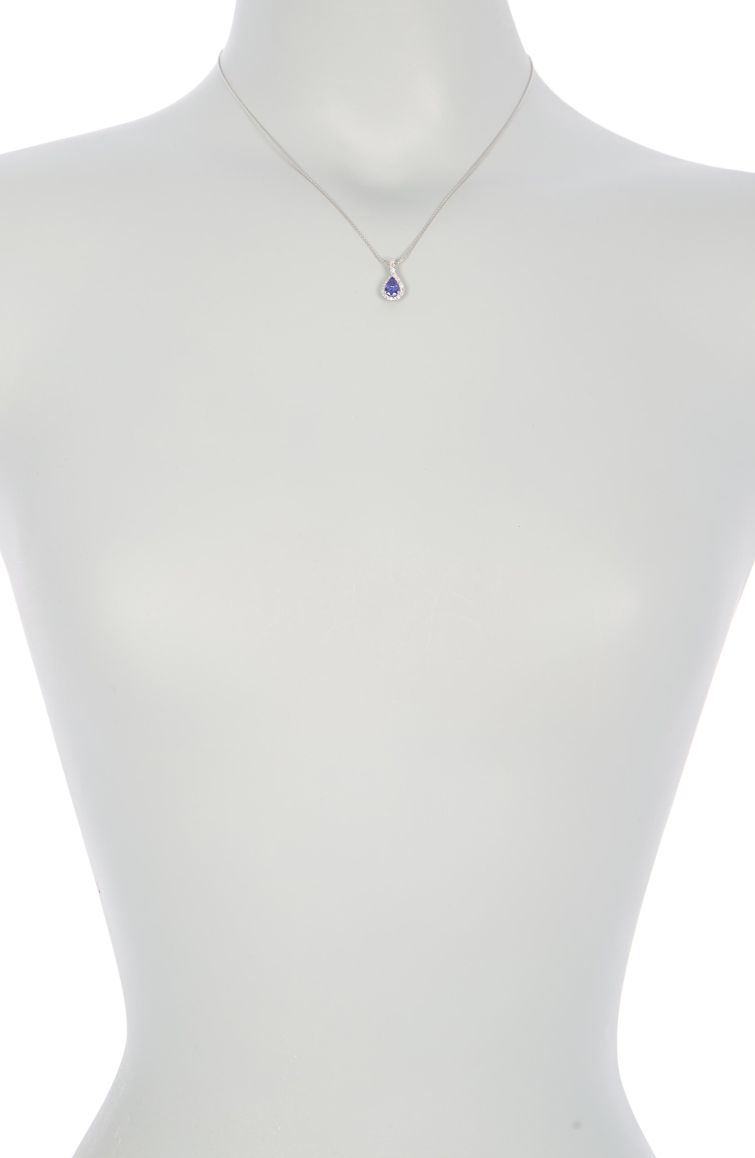 Suzy Levian 14k White Gold Pear Cut Tanzanite & Diamond Halo Pendant Necklace In Blue