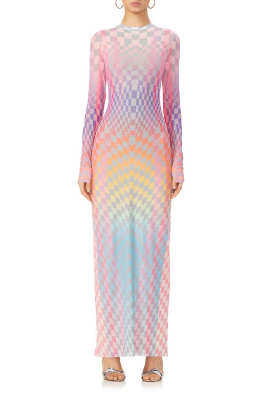 Didi Long Sleeve Mesh Maxi Dress in Grid Ombre