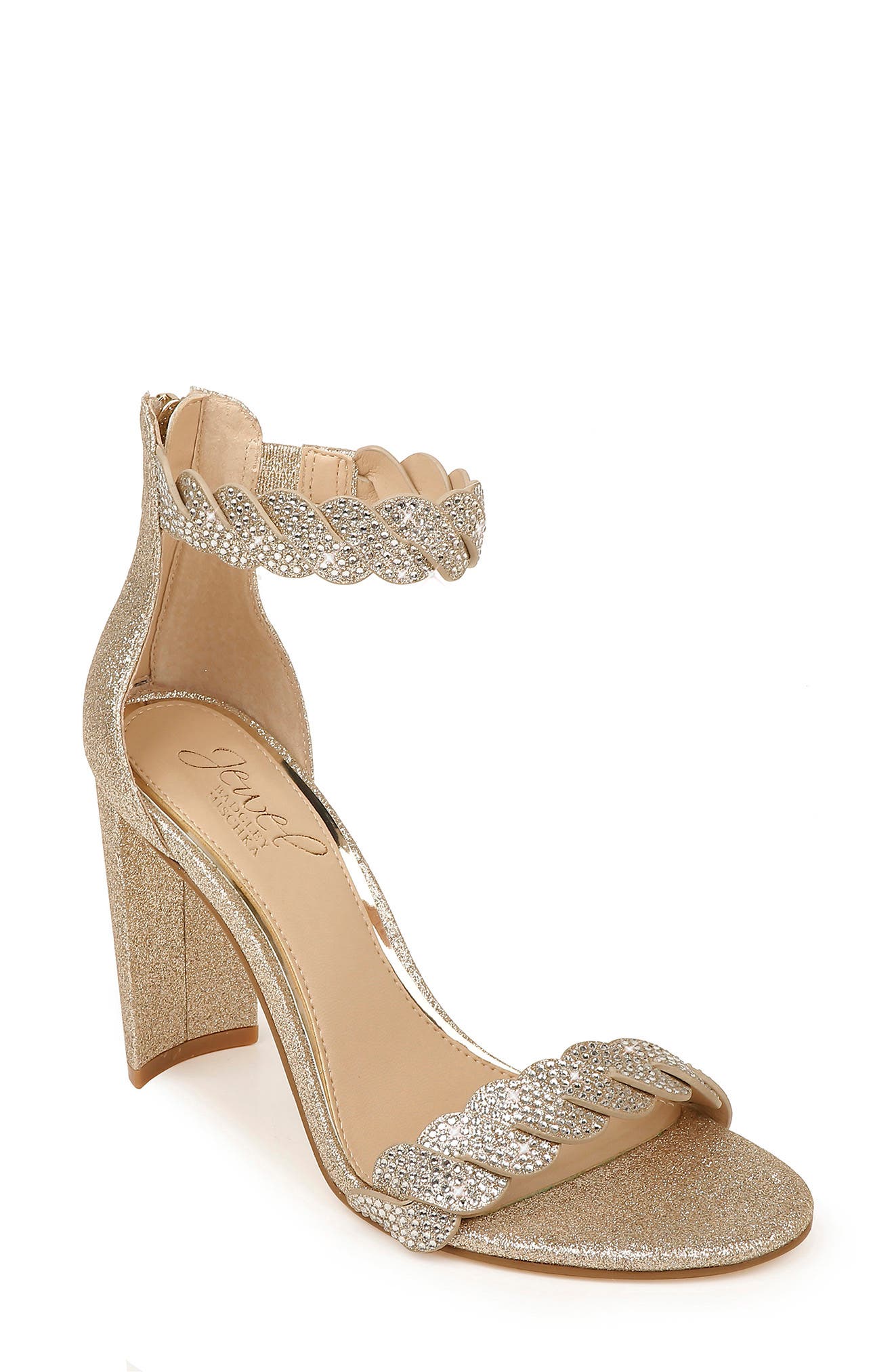 Jewel Badgley Mischka Fionne Glitter Embellished Sandal In Light Gold ...