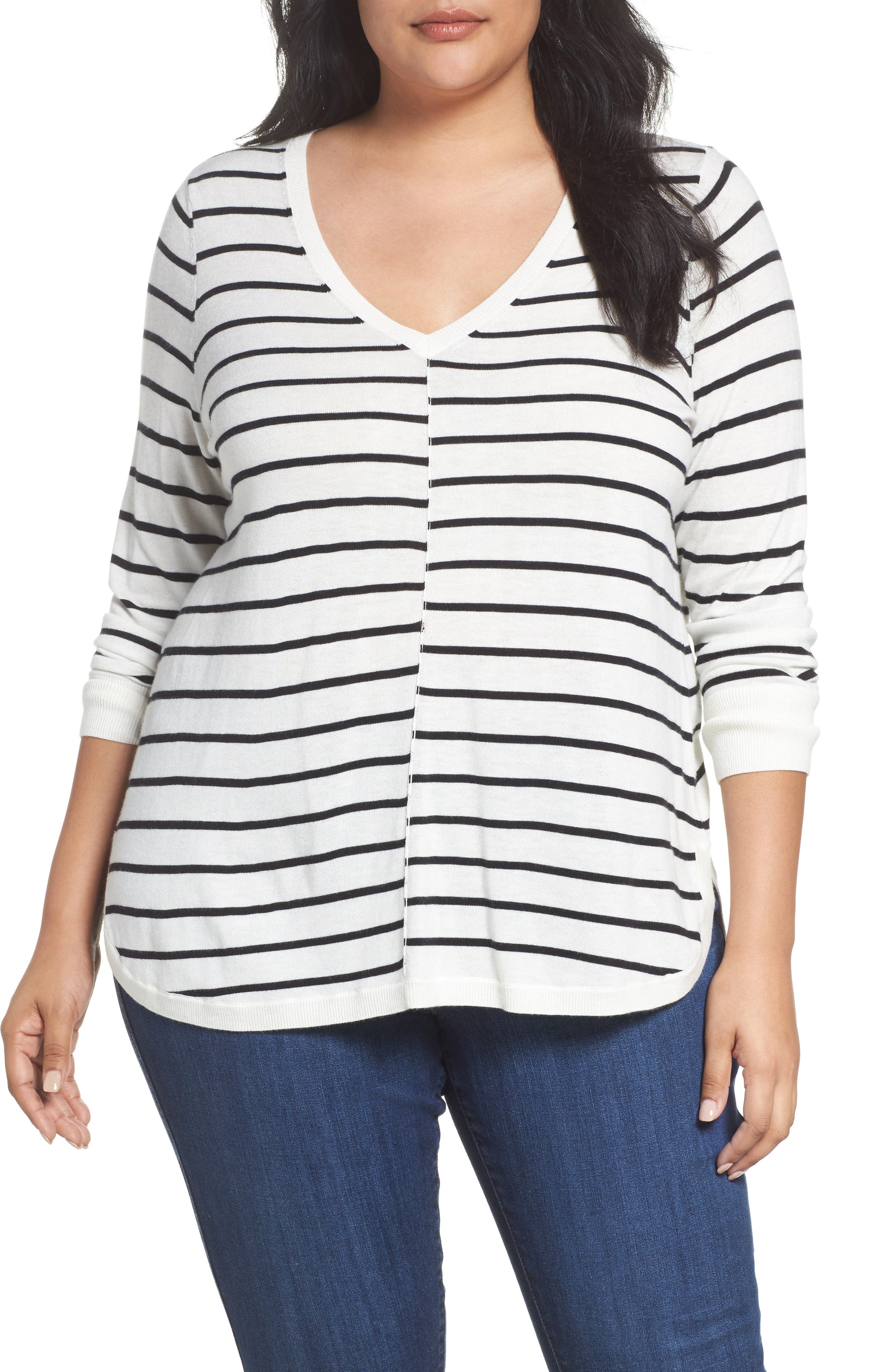 Plus Size Caslon Marled V-Neck Sweater, Ivory