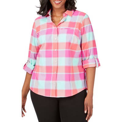 Plus Size Foxcroft Reese Check Upf Wrinkle Free Shirt, None