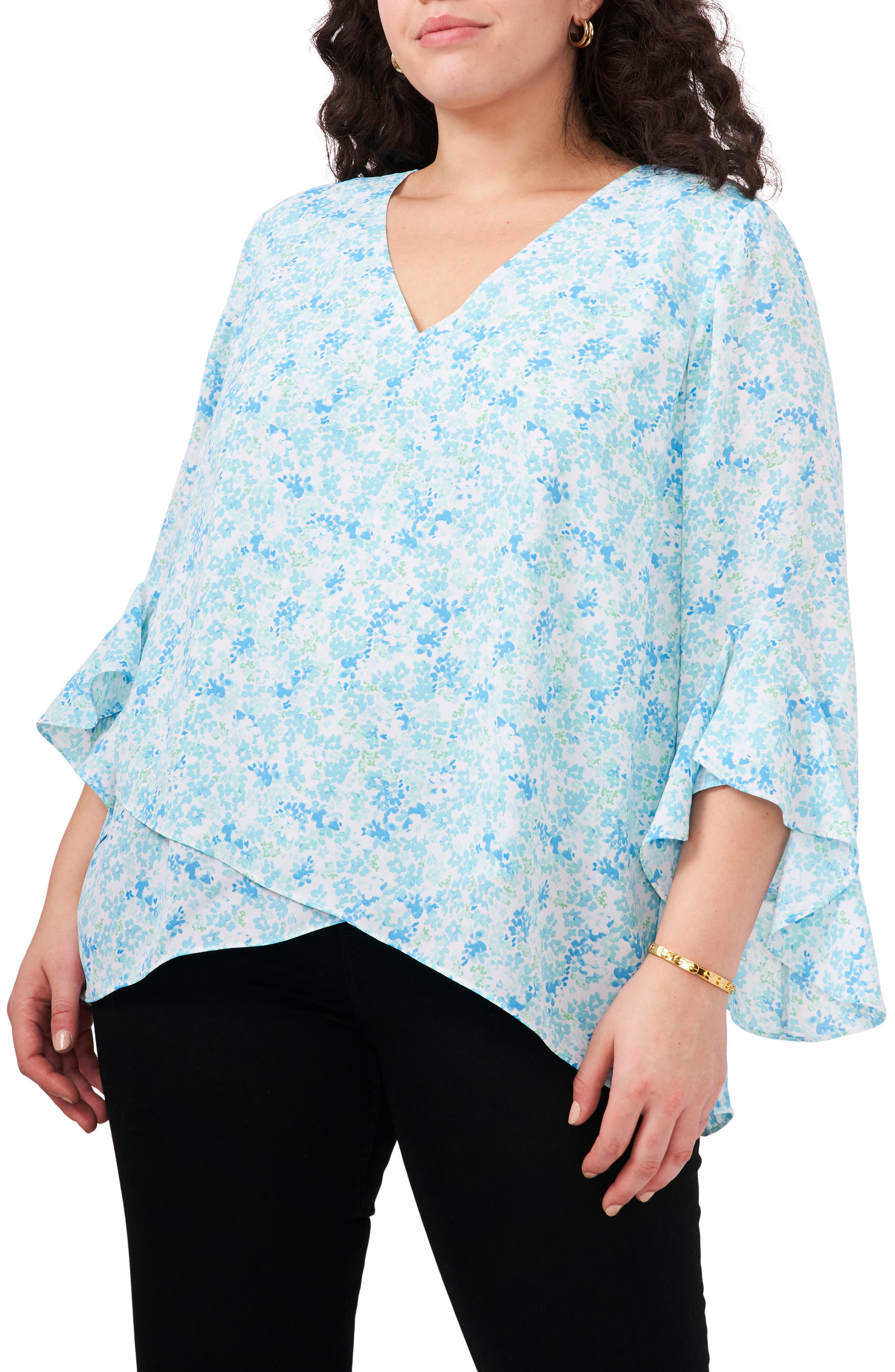 New CANARI Women's Plus Size 3/4 Sleeve White V Neck Top-Blouse Sizes