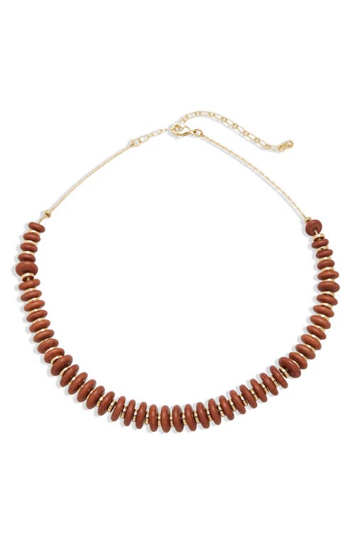 Beaded Disc Stone Necklace in Rust- Gold