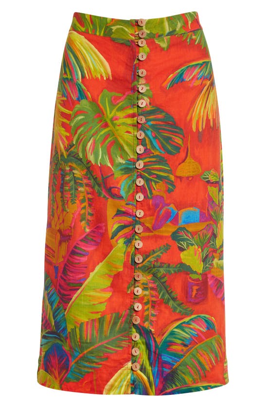 Farm Rio Red Urban Jungle Button Down Midi Skirt In Red