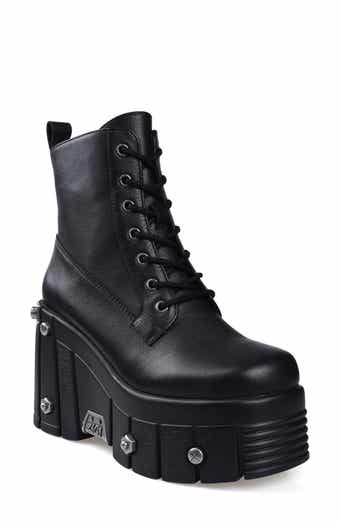 Zigi Sharifa Platform Combat Boot Black Leather