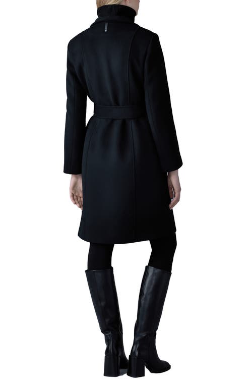 Shop Mackage Norita Belted Double Face Wool Coat With Wool Blend Bib In Black