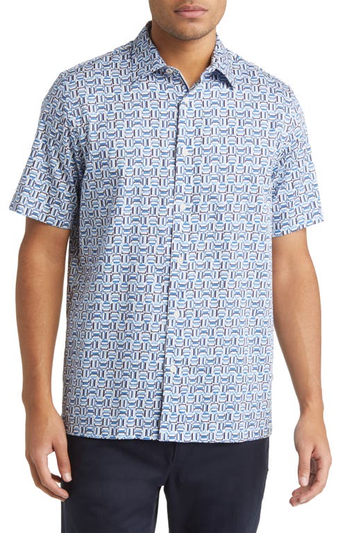 Ted Baker London Astun Regular Fit Geometric Print Stretch Short Sleeve Button-Up Shirt at Nordstrom,