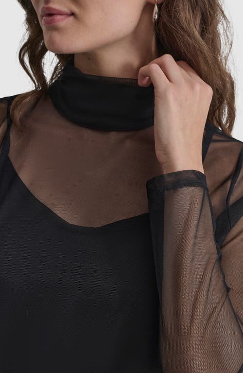 Shop Dkny Turtleneck Mesh Top In Black