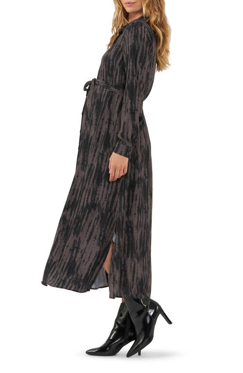 Shop Ripe Maternity Sylvia Long Sleeve Tie Waist Maternity Shirtdress In Mocha/black