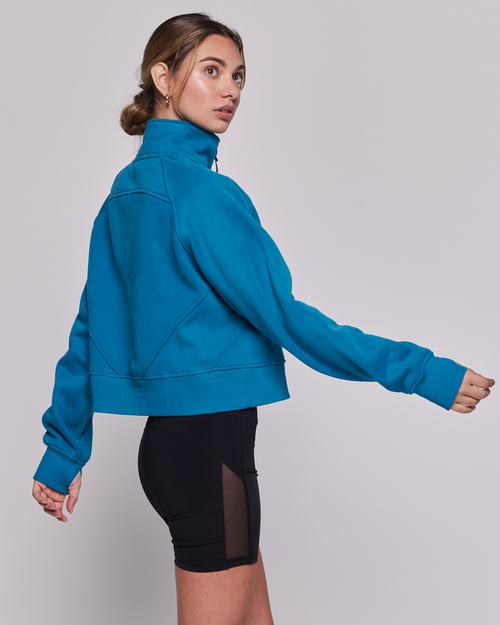 Rebody Active Effortless Fleece Crop Half Zip Sweatshirt In Moroccan Blue