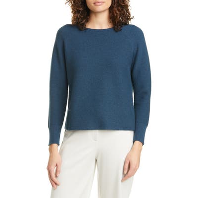Eileen Fisher Ballet Neck Cashmere Box Top, Blue