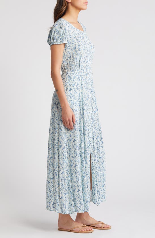 Shop Treasure & Bond Floral Woven Maxi Dress In Ivory- Blue Harlow Blooms