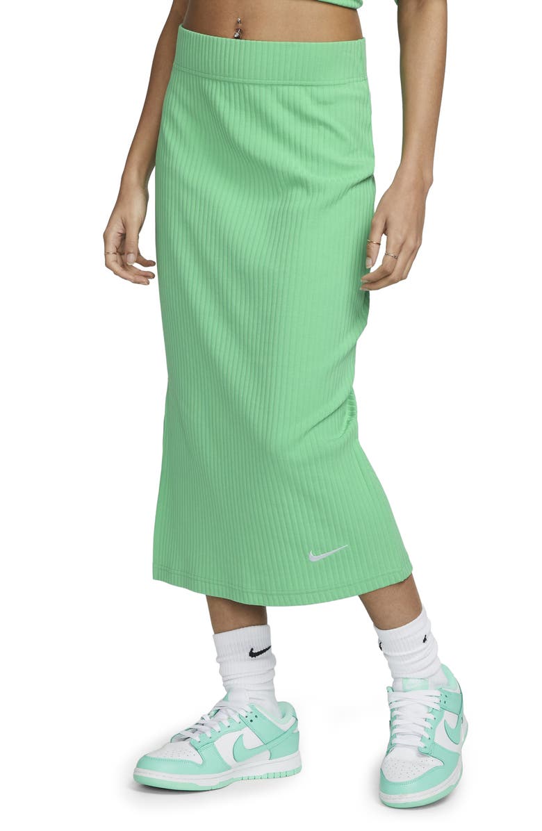 Nike Cotton Blend Rib Skirt, Main, color, Spring Green/ White