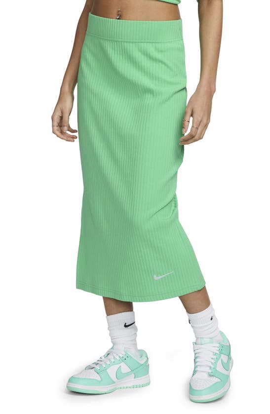 Nike Rib Cotton Blend Skirt In Spring Green/ White