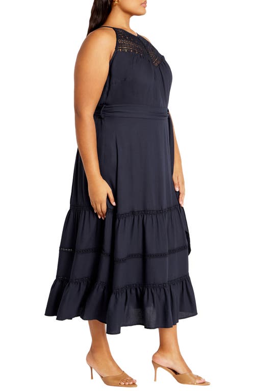 Shop City Chic Alessia Open Stitch Sleeveless Midi Dress In Navy