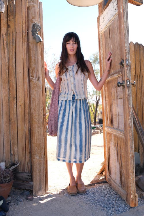 Shop World Of Crow Indigo Bliss Stripe Skirt In Blue