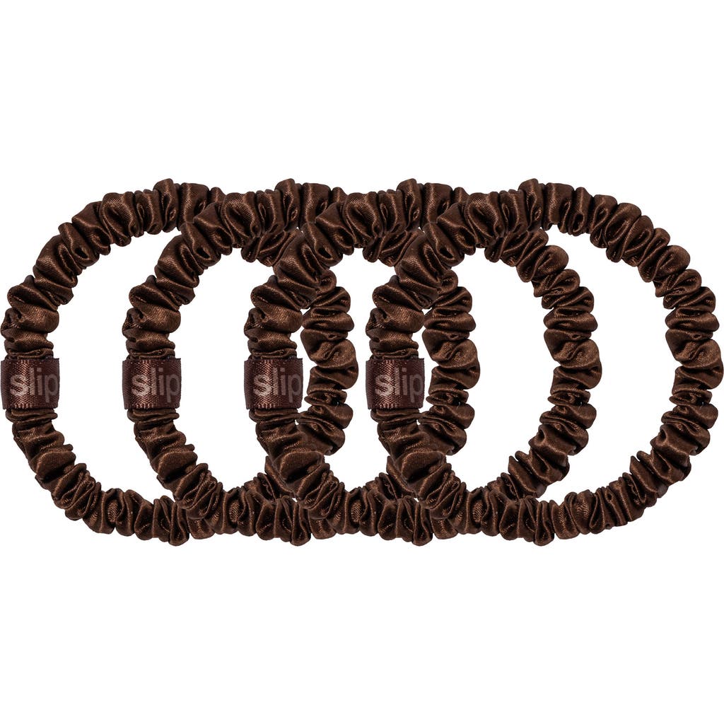 Slip Pure Silk 4-pack Skinny Scrunchies: Back To Basics Collection In Dark Brown