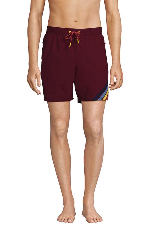 Shop Lands' End 7" Volley Swim Trunks In Red Grape Colorblock