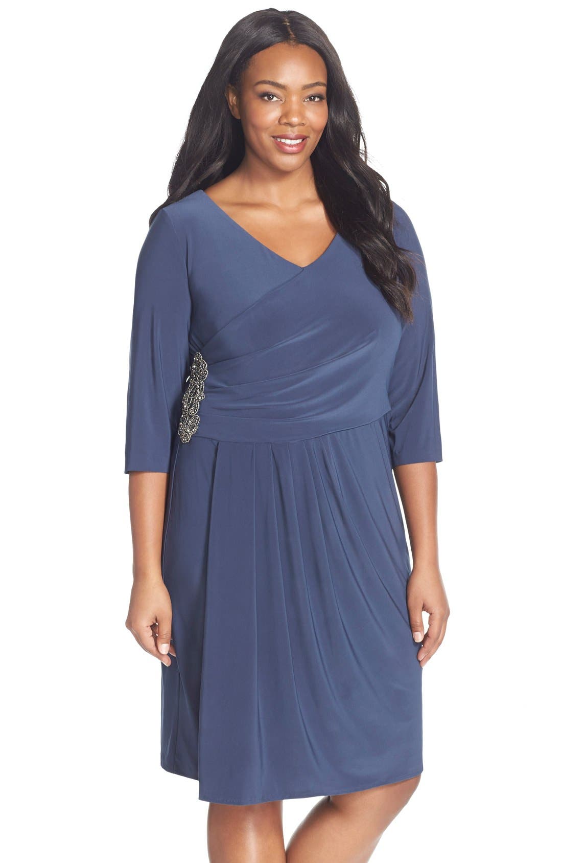 Alex Evenings Embellished Side Ruched Jersey Dress (Plus Size) Nordstrom