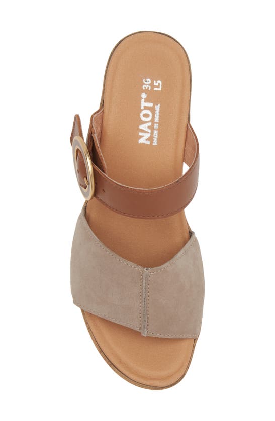 Naot Breezy Platform Wedge In Stone Nubuck/ Caramel Leather