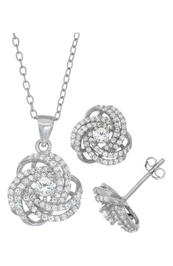 Fzn Lab Created White Sapphire Knot Pendant Necklace & Stud Earrings Set In White