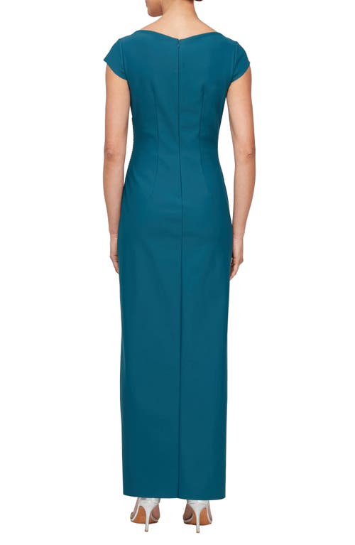 Alex Evenings Embellished Jersey Column Formal Gown In Deep Teal