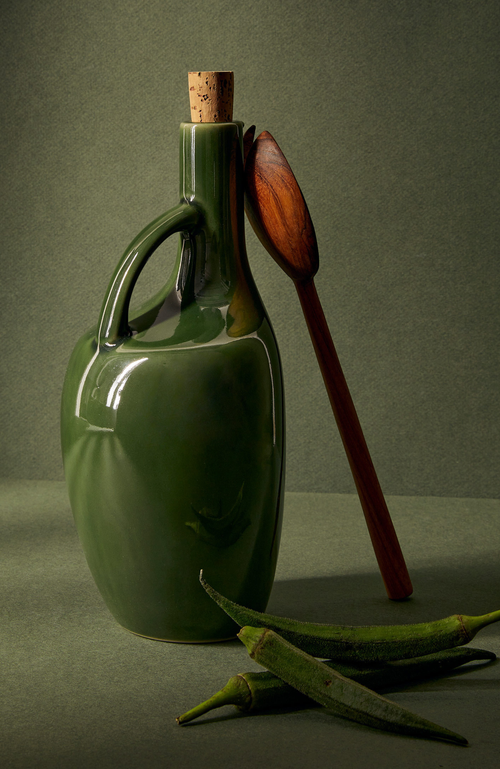 Gharyan Stoneware Olive Oil Bottle Canard In Green