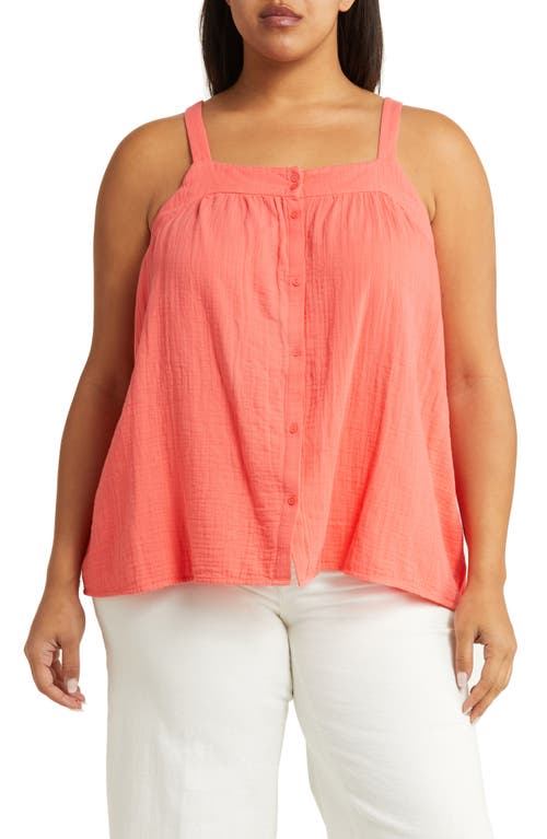 caslon(r) Cotton Gauze Button-Up Tank in Coral Glow