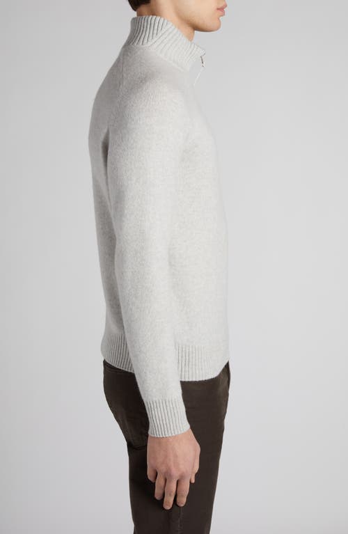 Tom Ford Slim-fit Leather-trimmed Wool And Cashmere-blend Half-zip Sweater In Pale Grey