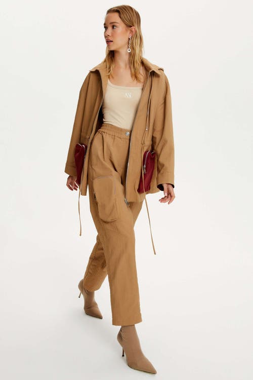 Shop Nocturne High Waist Boyfriend Pants With Cargo Pockets In Camel