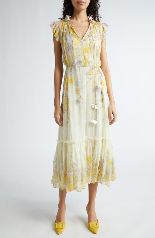 Zimmermann Natura Floral Flutter Sleeve Dress Citrus Garden Print at Nordstrom,