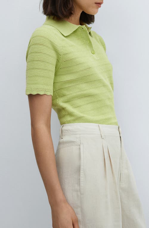 Mango Mosi Open Stitch Crop Polo Sweater In Green