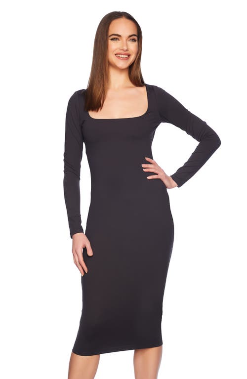 Shop Susana Monaco Square Neck Long Sleeve Body-con Dress In Onyx