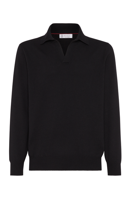 Shop Brunello Cucinelli Cashmere Knit Polo In Black