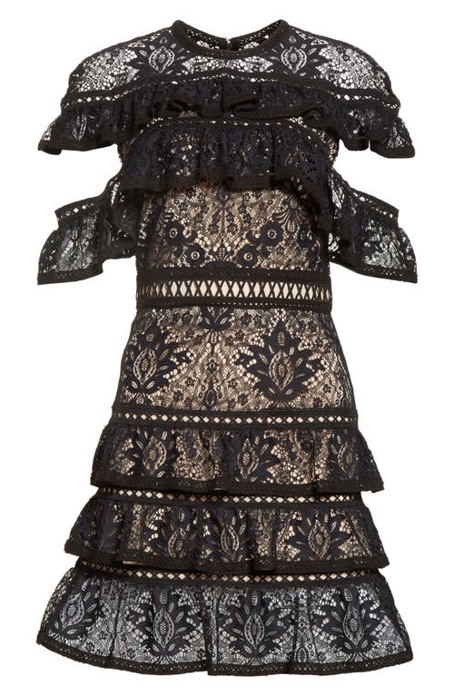 Shop Alice And Olivia Alice + Olivia Jolie Tiered Ruffle Lace Dress In Black/nude