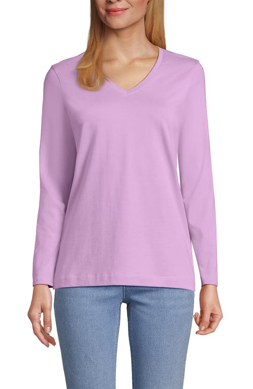 Shop Lands' End Relaxed Supima Cotton Long Sleeve V-neck T-shirt In Pink Amethyst