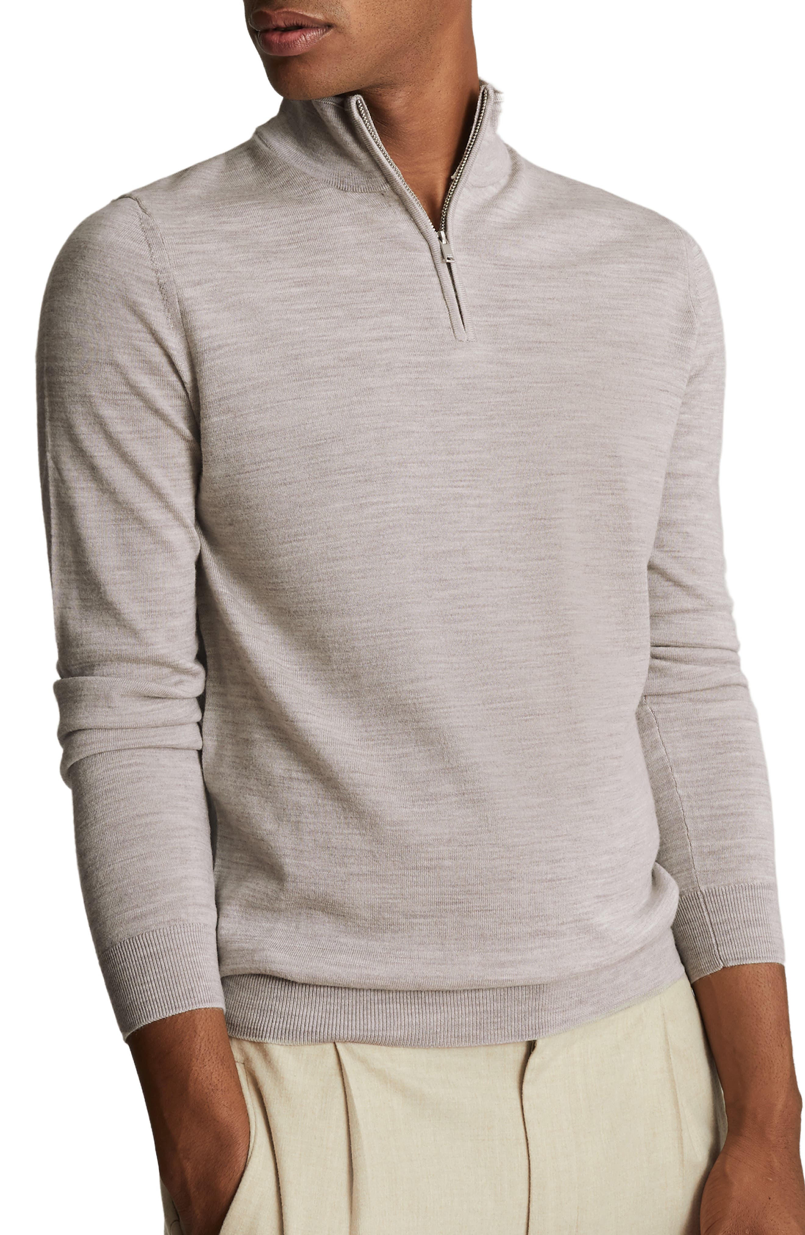 Reiss Blackhall Wool Quarter Zip Sweater In Putty Mouline